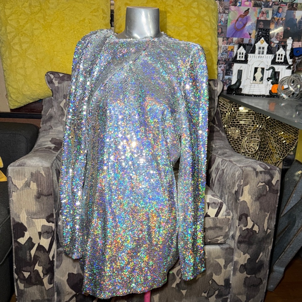 NWT Zara Silver Sequin Mini Dress